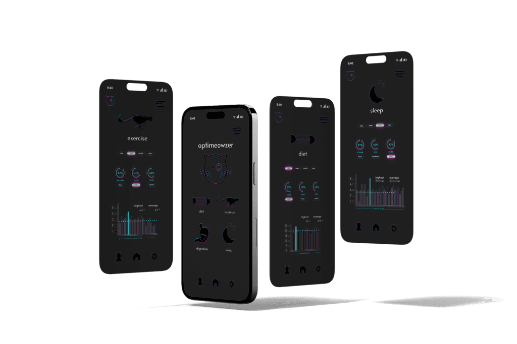 Four app screens